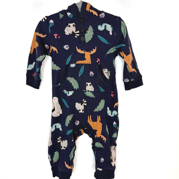 Old Navy Baby Long Sleeve Hooded One Piece Set Woodland Animals Size 6-12 Months - Picture 8 of 13